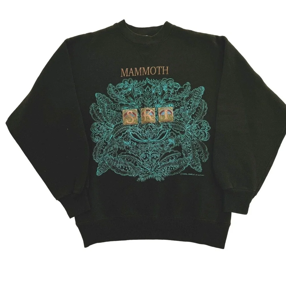 VTG 90s Mammoth Mountain Ski Sweatshirt Size M Black Hanes Classics Carol Konen